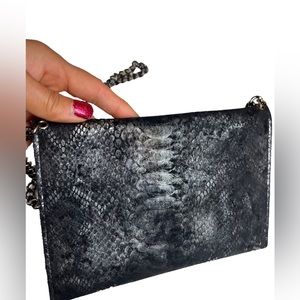 JJ Winters Snakeskin Crossbody Envelope Purse with silver Chain